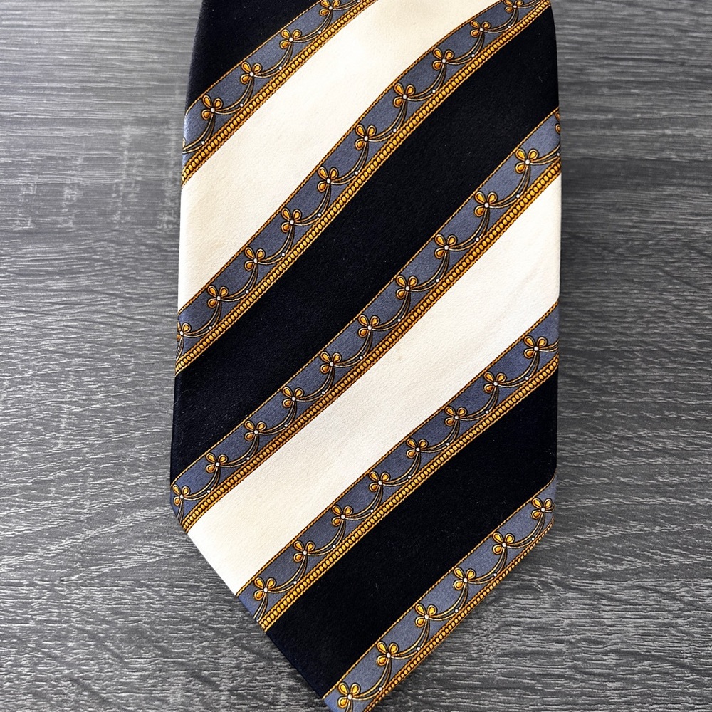 Lanvin Paris Made In France Tie Woven 100% Silk L:59 W:3.75 Striped Pattern Gold